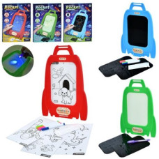 Досточка D1237-8-9 (60шт) для малювання, ракета 23-34см, маркери 4шт, трафарети, 3 кольори, на бат-ці, 23,5-34-2,5см