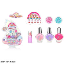 Набір косметики арт. ZR-41D (144шт/2)  помада, лак для нігтів, блискітки, наліпки, у слюді 22*3*29 см