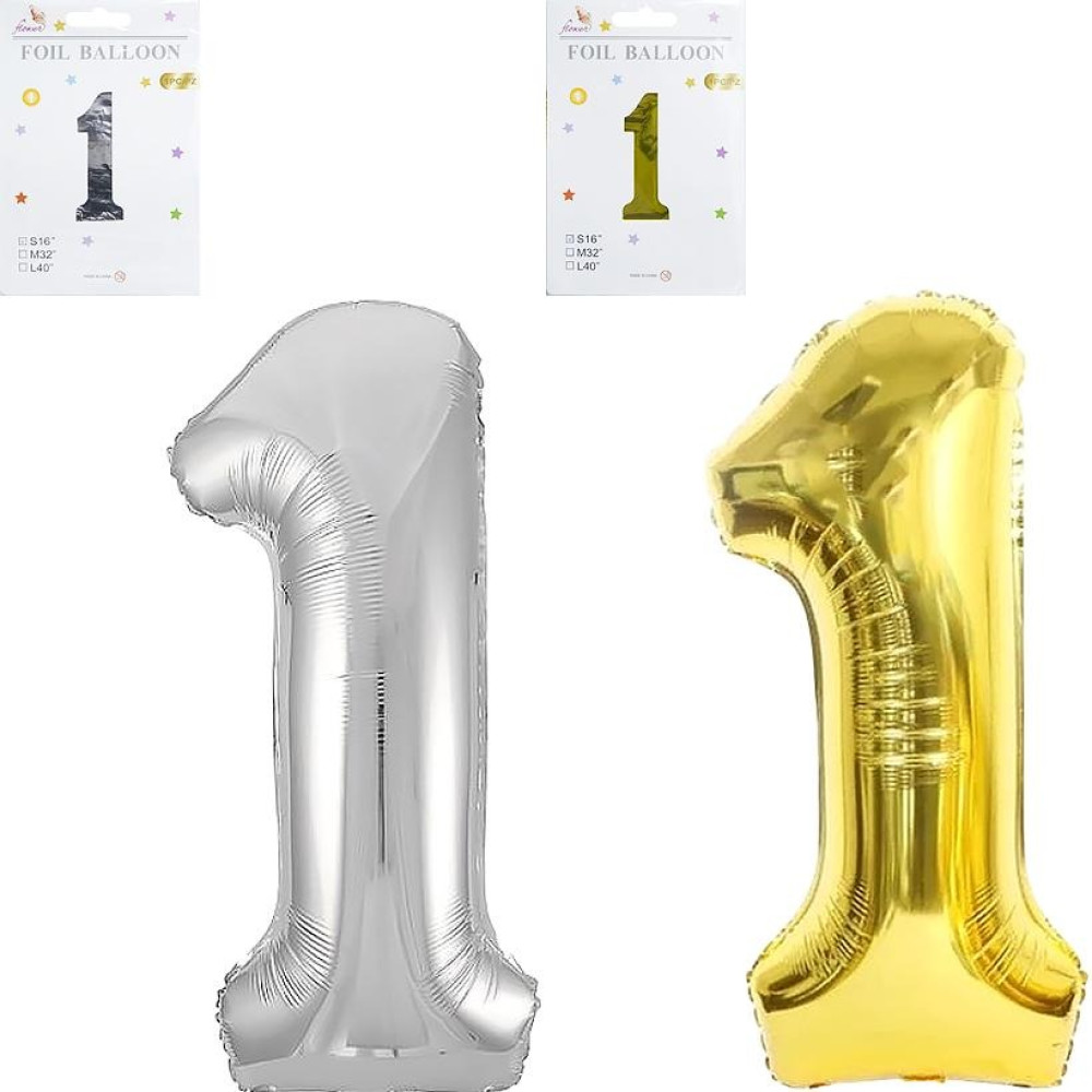 Кулька цифри металізована №1 40 см золото/срібло (97797)