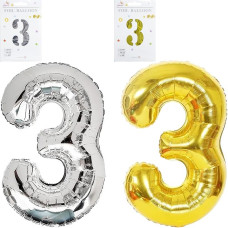 Кулька цифри металізована №3 40 см золото/срібло (97866)