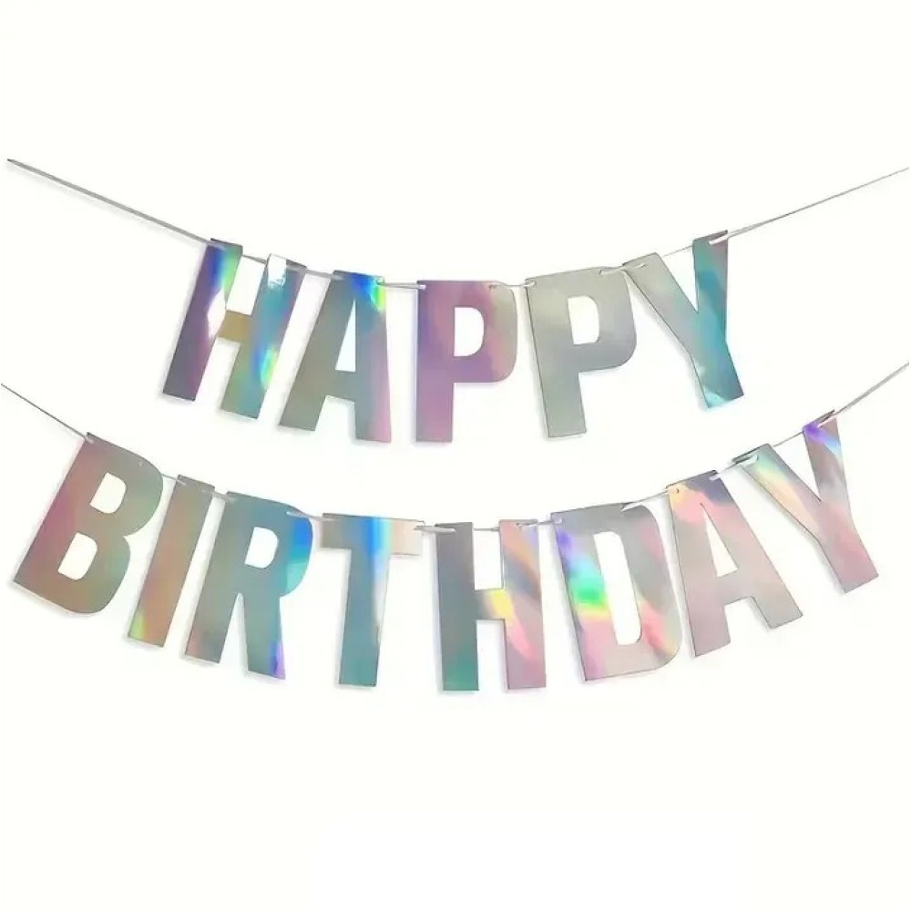 Вивіска Happy Birthday Декор Друковані літери срібні неоні 2.5 м 18 см 16224