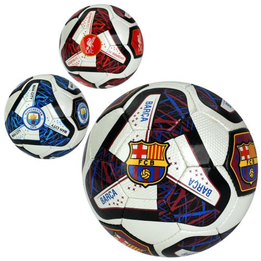 М'яч футбольний 3000-49 (30шт) розмір 5, ПУ1,4мм, 32 панелі, ручна робота, 420-400 г, 3 види(клуби), у пакеті