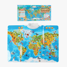 Інтерактивний плакат «Мапа світу» 97899 (45) "WToys", ОЗВУЧУВАННЯ УКРАЇНСЬКОЮ МОВОЮ, назви тварин, океанів, континентів, “екзамен”, регулювання гучнос