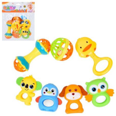 Брязкальце 508-157 (60шт) набір 7шт (тварини, м'яч, гиря), від 8см до 13см, прорізувач, у пакеті, 22-26-7см