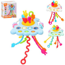 Гра 4208 (72шт) 18см, логічна, текстурна, сенсорна, прорізувач, рухливі деталі, м'яки кнопки, рухлива кнопка, брязкальце, 3 кольори,в кор-ке, 12-14-6,