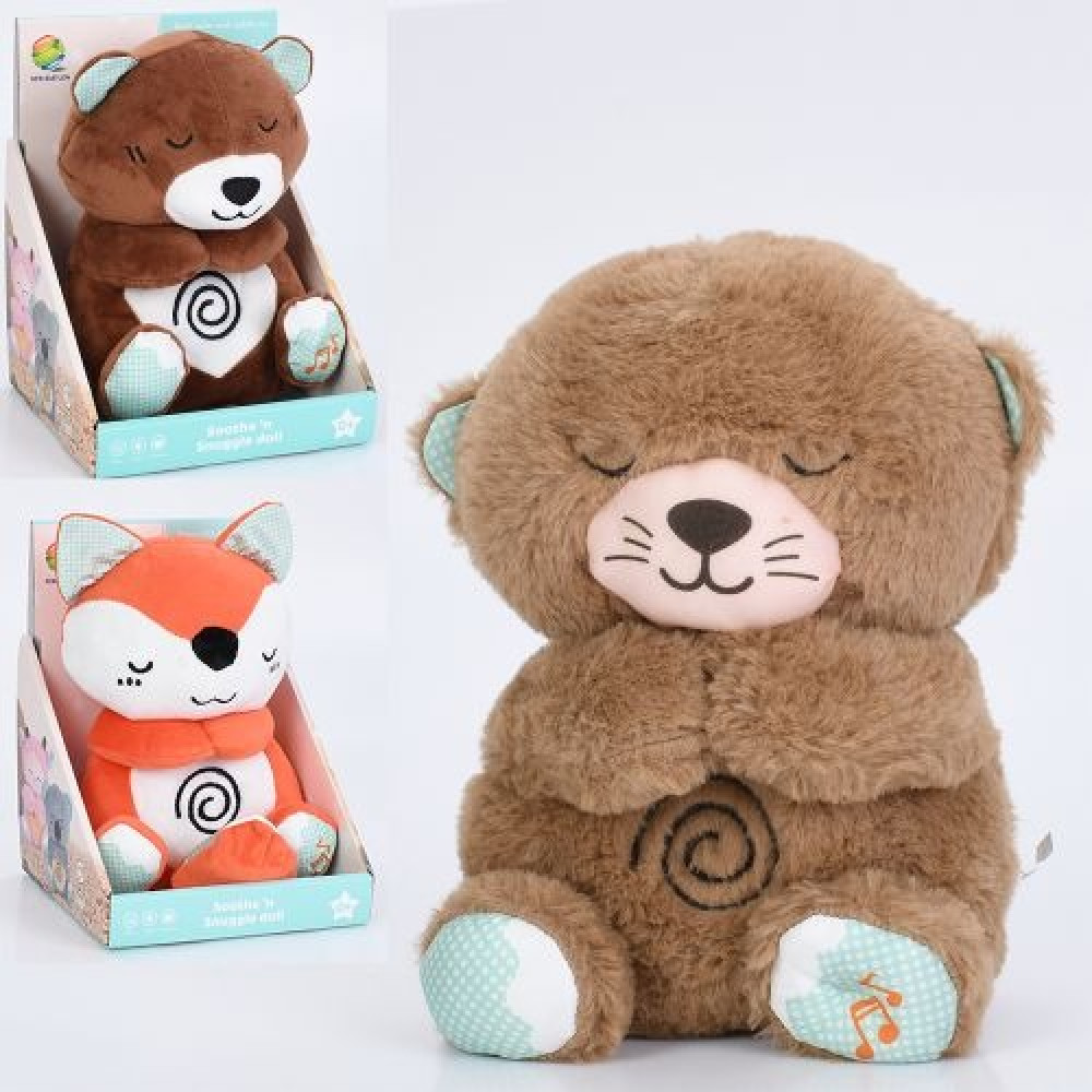 Нічник 85088-85288-85488 (24шт) тварина, 24-15-10см, плюш, світло, музика, рухливий живіт, 3 види(лисичка, ведмедик, видра), на бат-ці, в кор-ці/пакет