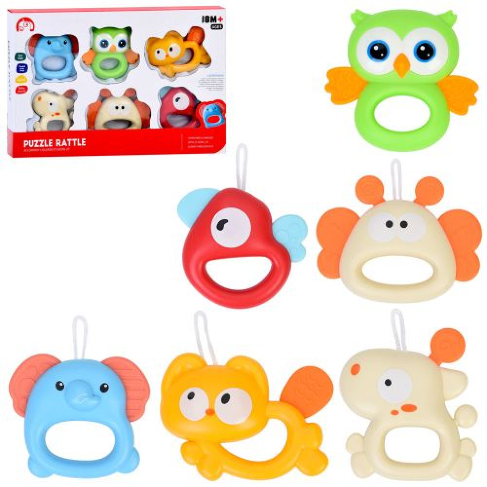 Брязкальце 1688-94 (36шт) набір 6шт, від 7,5см, прорізувач, текстурні деталі, петелька, в кор-ці, 32-20,5-4см