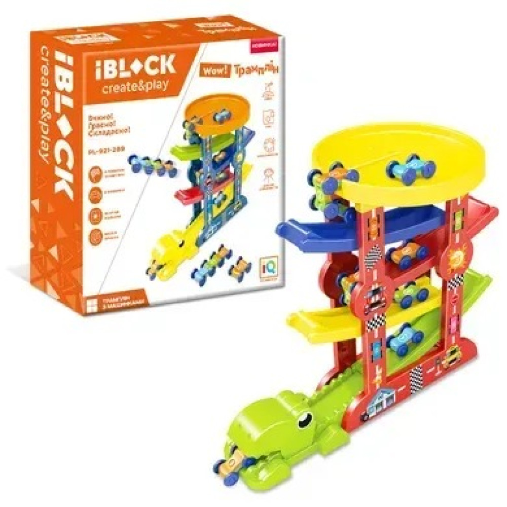 Трек IBLOCK PL-921-289 (24шт) трек ятирівневий 1 потрійних машинок+ 3 одинарніх машинок+наліпки в компл., р-р Треку 39,8* 33,3*19,5см, короб.32*32*10с