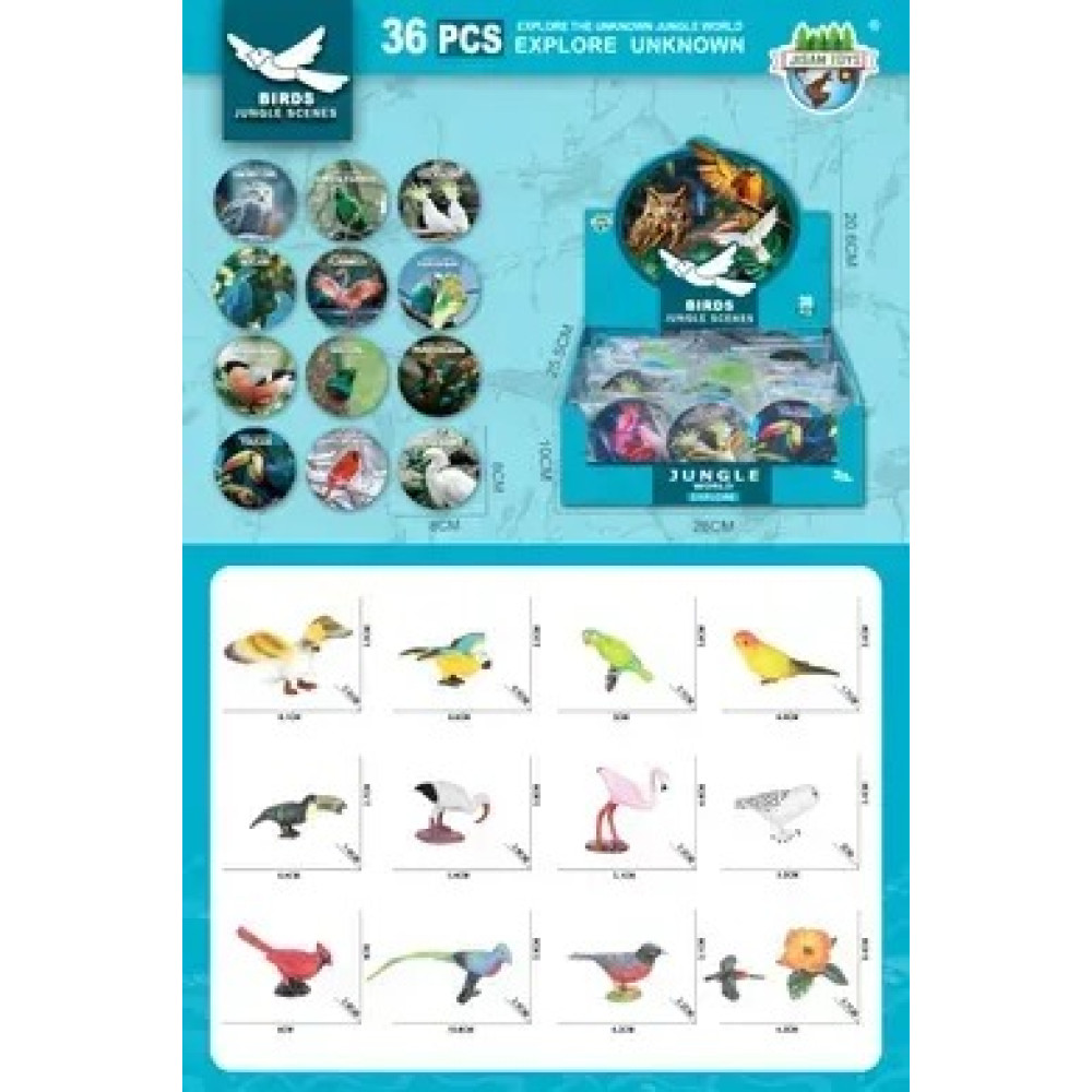 Тварини арт. JS20-7 (720шт) птахи, 36шт у боксі р-р 6*3*5см, бокс 26*10*25,5см