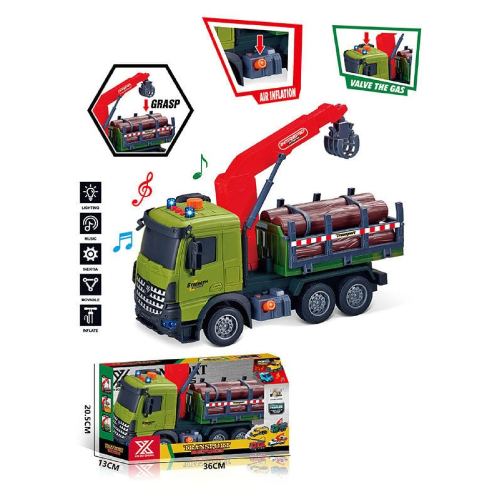 Спецтехніка 688-10 B (24) “Вантажівка з маніпулятором”, довжина 28 см, підсвічування, звукові ефекти, інерція, гумові колеса, висувна стріла, рухомі д