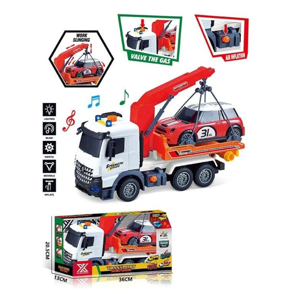 Спецтехніка 688-8 C (24) “Вантажівка з підйомником”, довжина 30 см, підсвічування, звукові ефекти, інерція, гумові колеса, висувна стріла, машинка, в