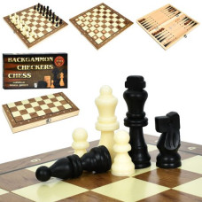 Шахи A0067 (24шт) дерев'яні, 34-34см, 3в1(нарди, шашки), фігури дерев'яні, в кор-ці, 34-18-3.5см