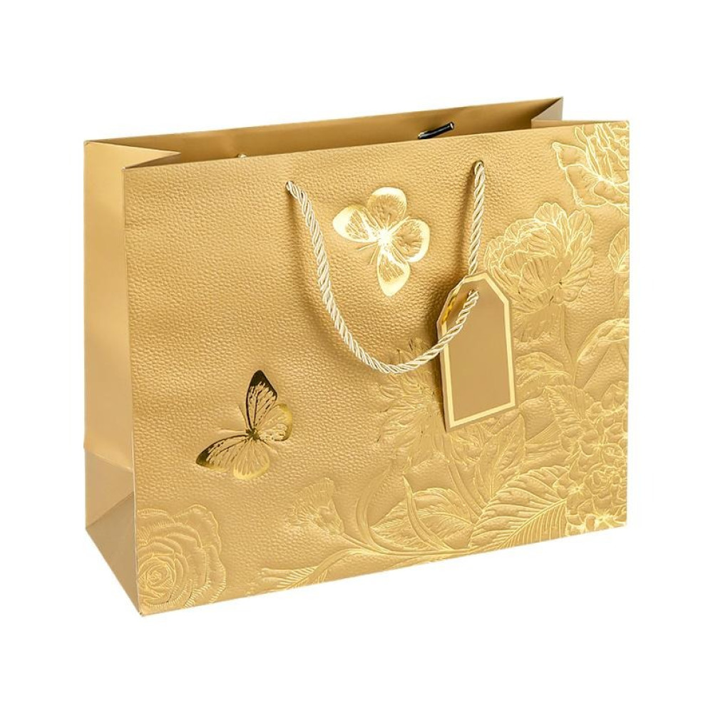 Пакет подарунковий 32х26х12см горизонтальний з тисненням фольгою GOLD HL-1940 (124860)