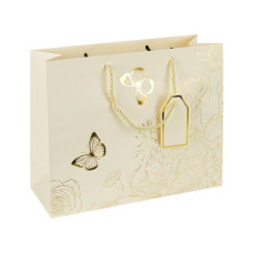 Пакет подарунковий 32х26х12см горизонтальний з тисненням фольгою CREAM HL-1943 (124863)