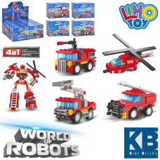 Конструктор KB 215 (144шт) пожежна серія, 2в1, від  44 дет, інерція, 12 шт (4 види) в дисплеї, 29-25-12см