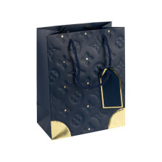 Пакет подарунковий 26х32х12 см з тисненням та золотим декором DARK BLUE HL-1891 (124811)