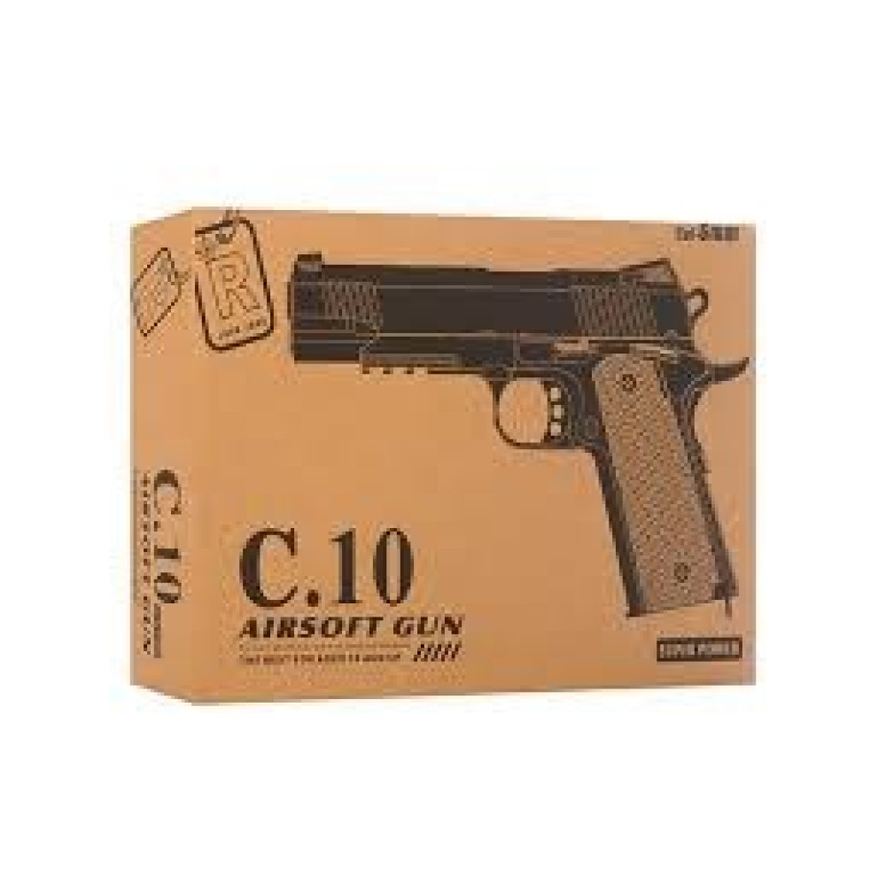 Пістолет C10  металл, на пульках, 17см, в кор-ке,