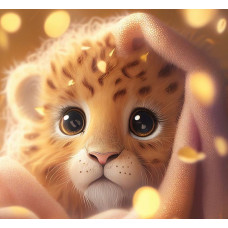 Алмазна мозаїка "Маленький леопард у теплі", 20*20см, на рамці, в кор.21*21*2,5см, ТМ Dreamtoys S10032