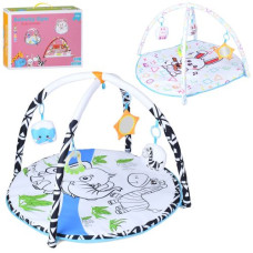 Килимок для немовляти TY1110-114 (12шт) дуга 2шт, підвіски 4шт (1шт дзеркало, 2шт м'які, 1шт брязкальце), 2 види (слон діам.77см, зайчик 87-68см), в к