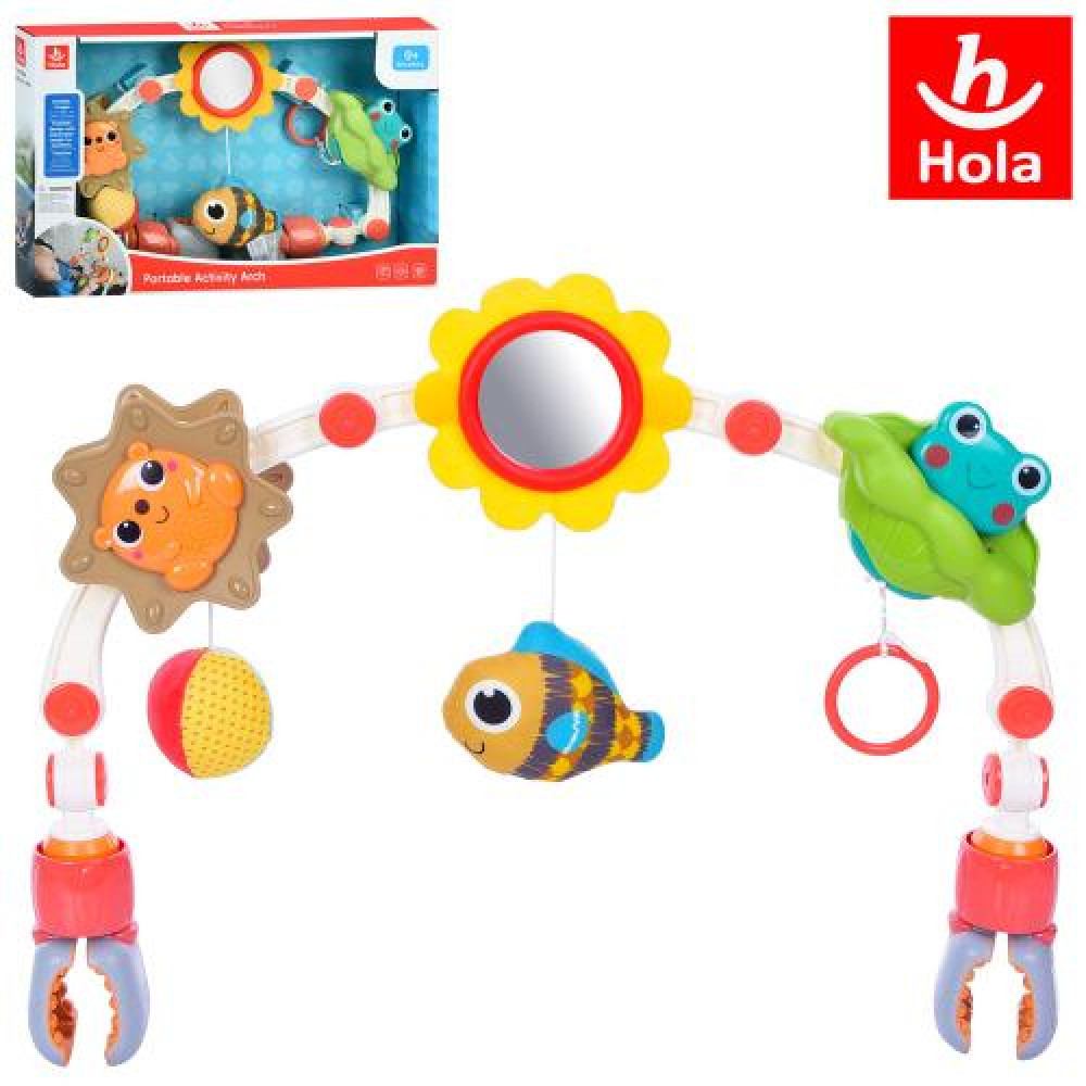 Підвіска E278 (8шт) на ліжечко/на коляску, брязкальце, пискавка, дзеркало, рухливі деталі, в кор-ці, 45-28,5-7см