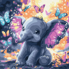 Набір для розпису по номерах для дітей "Безтурботний слоник з фарбами металiк" 30х30см KHO6894