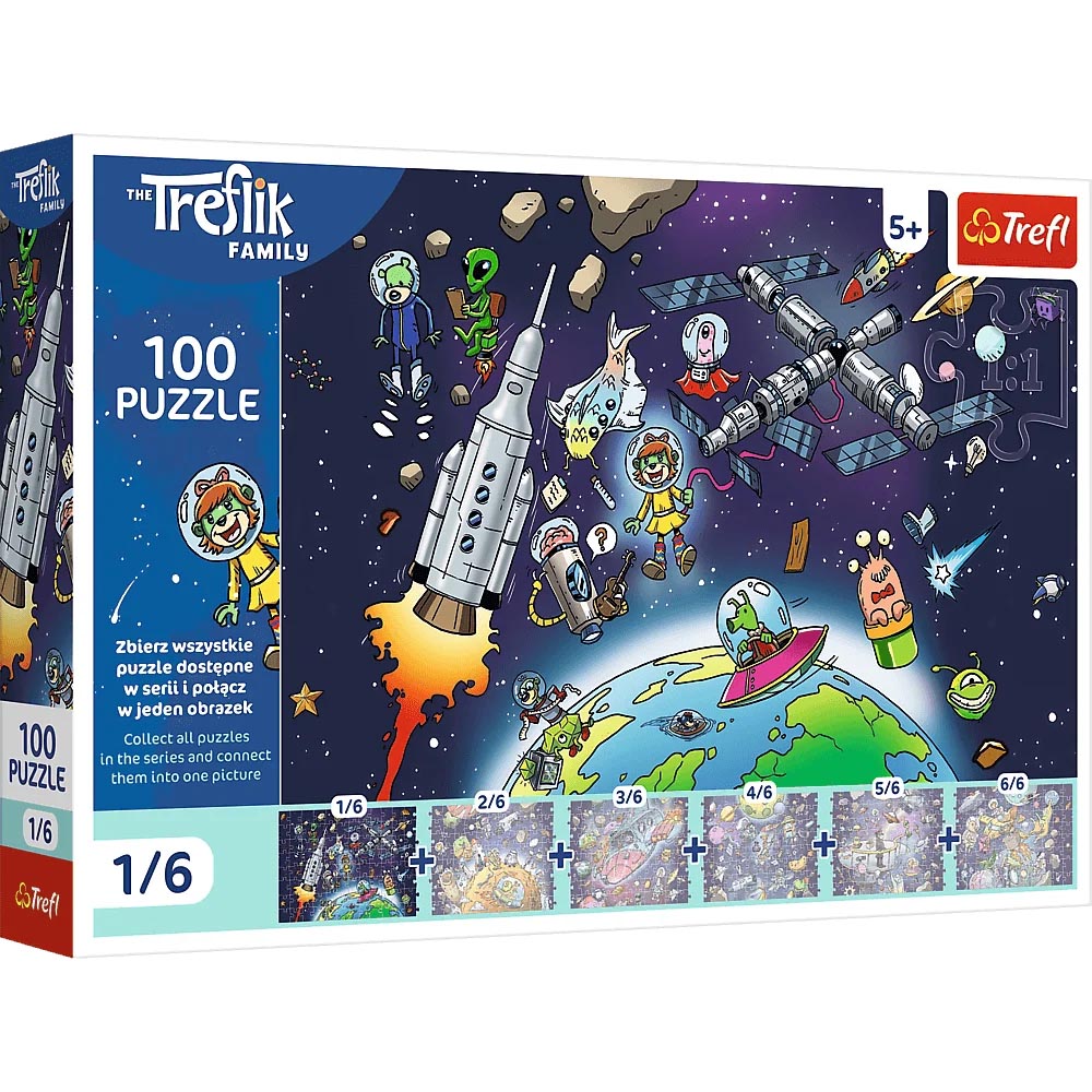 Пазли "100 UFT" The Treflik Family Сонячна система -  Трефлінка у космосі 1/6 Trefl