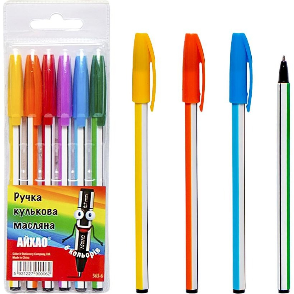 Набір ручок масляних "АЙХАО" 563 6 кольорів (50767)