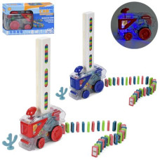 Гра LT276B (24шт) машина-доміно, 16,5-7-в34,5см, їздить, під час руху автоматично викладає доріжку із блоків, світло, рухливі шестерні, доміно/блоки 6