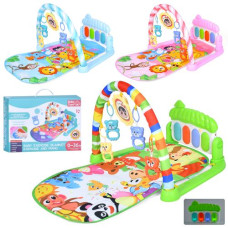 Килимок для немовляти 226-47-48-50 (24шт) 70-45см, дуга, підвіски 5шт(брязкальце), піаніно-музика,світло, 3види, на бат-ці, в кор-ці, 40-28,5-9см