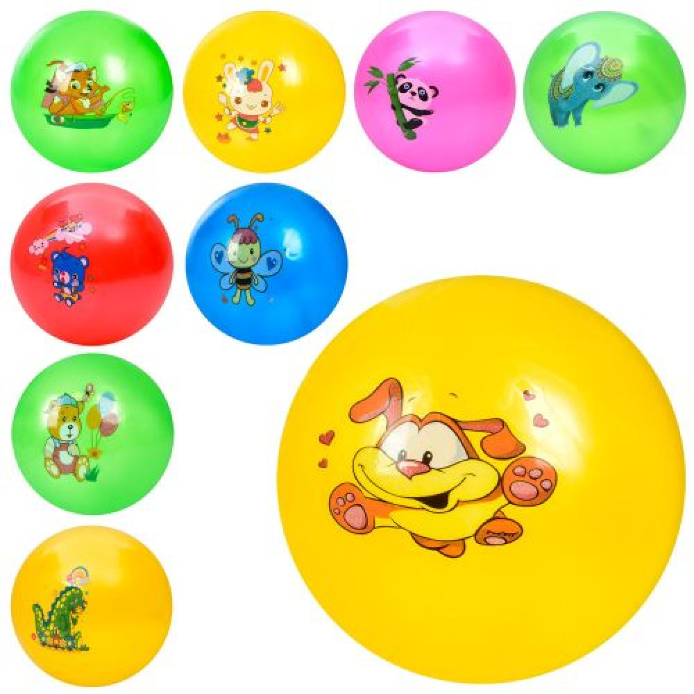 М'яч дитячий MS 3614 (240шт)  9 дюймів, 47-52г, малюнок(тварини), 5 кольорів/мікс видів, 10шт у пакеті