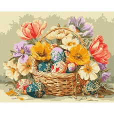 Набір для розпису по номерах "Великодній кошик з квітами" 40х50см KHO5186
