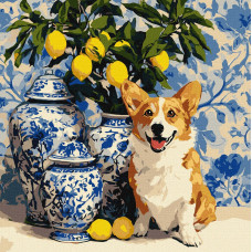 Набір для розпису по номерах "Коргі та лимони" 40х40см KHO6882