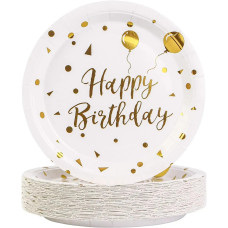 Тарілка велика Китай Happy birthday кульки золото 10 шт 23 см (14814)