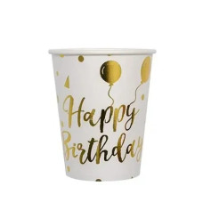 Стакан Китай Happy birthday кульки золото 10 шт 14812