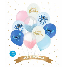 Набір латексних кульок "Happy Birthday", Стіч (10 шт) 30 см 12" 16333