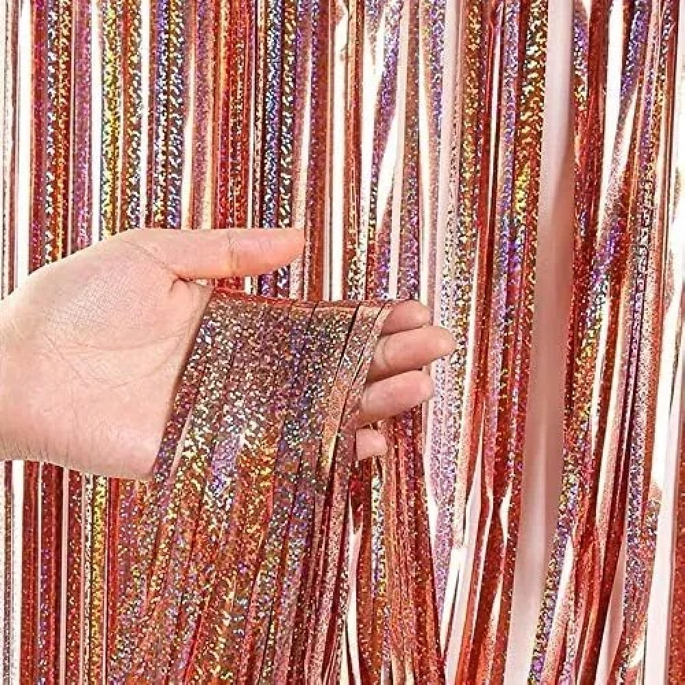 Декоративна шторка для фотозони - рожеве золото голограма 1x2 м 03216