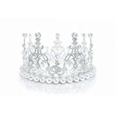 Корона метал велика срібло з білими перлинами 12x7,2см 16607