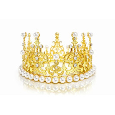 Корона метал велика золото з білими перлинами 12x7,2см 16606