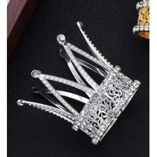 Корона металева маленька срібло з білим камінням 5x4,8см 16605
