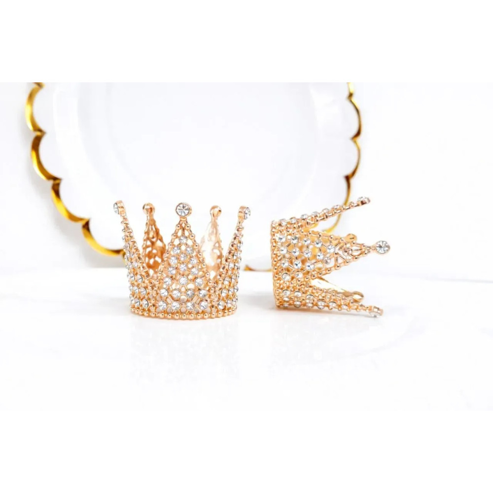 Корона металева міні рожеве золото з білим камінням 3x3,2см 16603