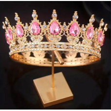 Корона металева з піками золото з ніжно рожевим камінням 12,5x5,5см 16594