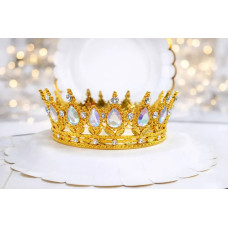 Корона пластмасова з піками золото з білим камінням 12,5x5,5 см 16593