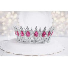 Корона пластмасова з піками срібло з рожевим камінням 12,5x5,5см 16592