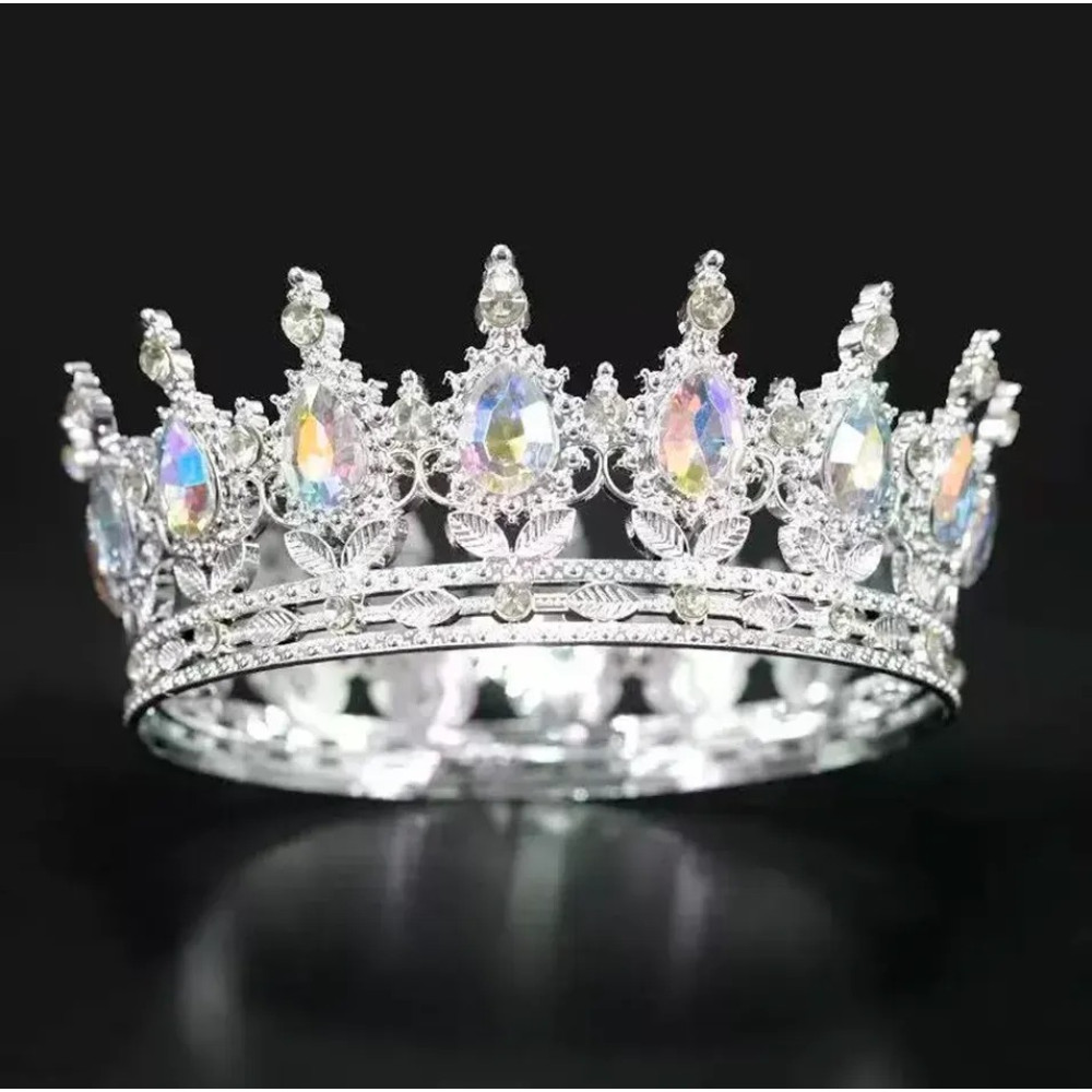 Корона пластмасова з піками срібло з білим камінням 12,5x5,5 см 16591
