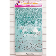 Скатертина одноразова Happy birthday корона та кульки блакитному, розмір 137x183 см 15511