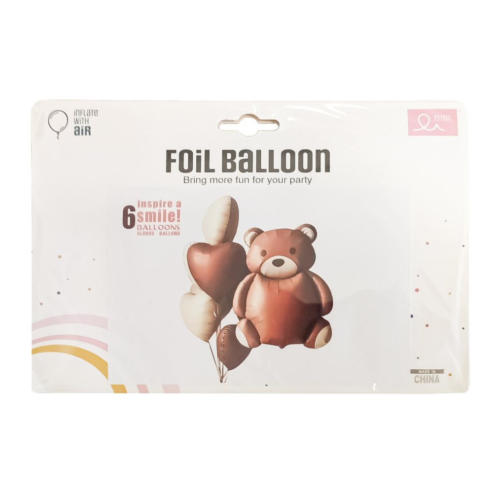 Набір фольгованих Куль (Китай) Коричневий ведмедик з серцями 16006