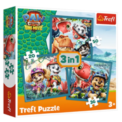 49030 Trefl Пазли "3in1" PAW PATROL Щенячий патруль та острів динозаврів. THE DINO MOVIE