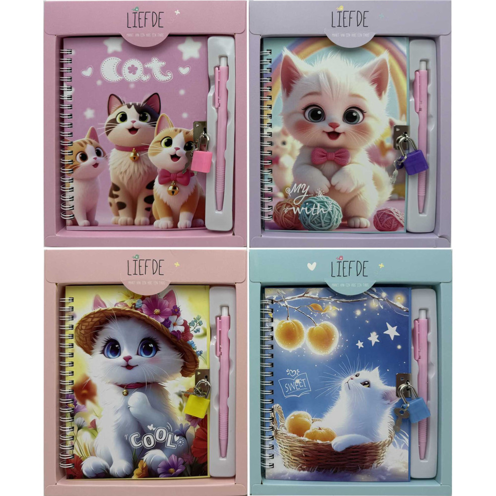 Блокнот на замочку мет 13x18 см+руч. кулькова "Котик" 45 арк. у кор.