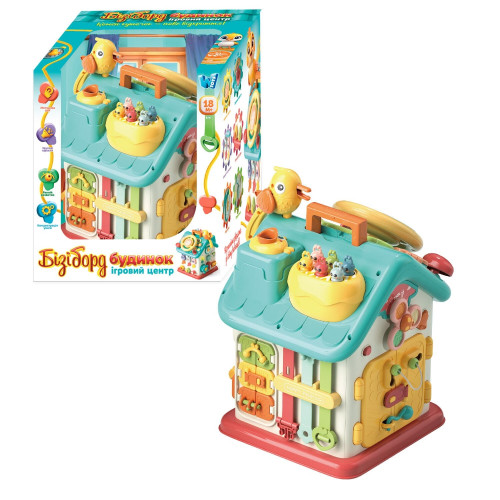 Будинок бізіборд 62638 (12) "WToys", ОЗВУЧУВАННЯ УКРАЇНСЬКОЮ МОВОЮ, 15 казок, 15 пісень, 10 скоромовок, кермо, застібки, замки, “Нагодуй пташку”, в ко