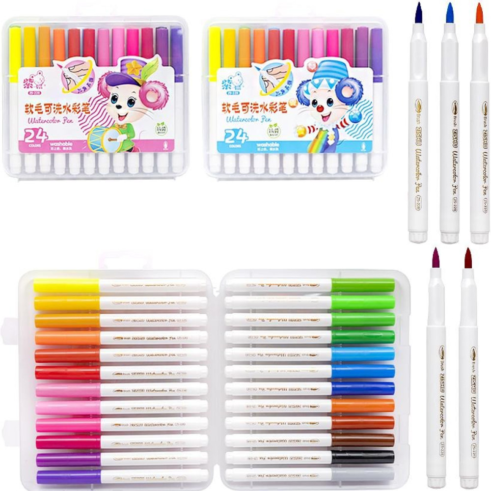 Фломастер - пензлик 24 кольори 228-24 "Water color pen" у пластиковому боксі (118607)